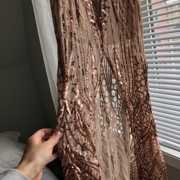 Sequins and Mesh Rose Gold Gown - Picture 12 of 16